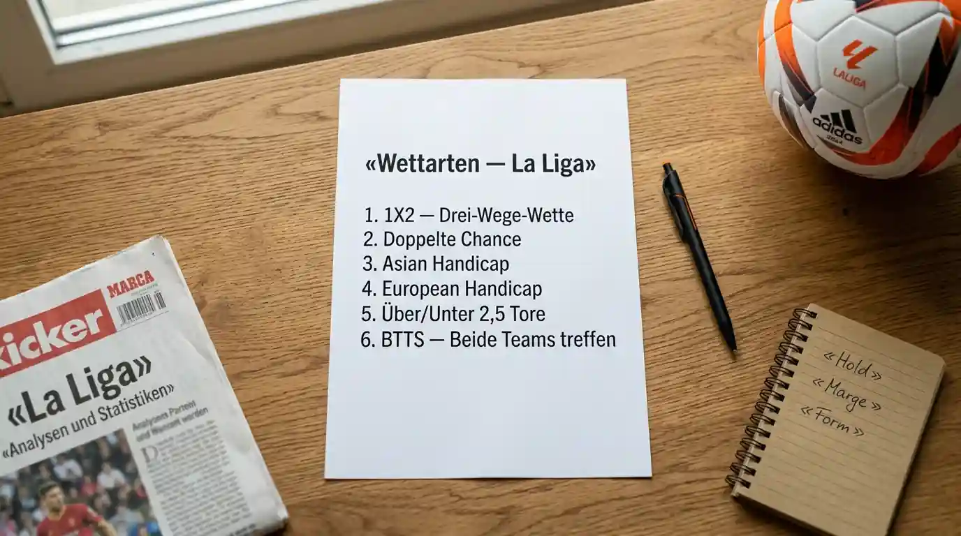 Wettarten in der La Liga — Drei-Wege-Wette, Handicap, Über/Unter und BTTS in der Übersicht